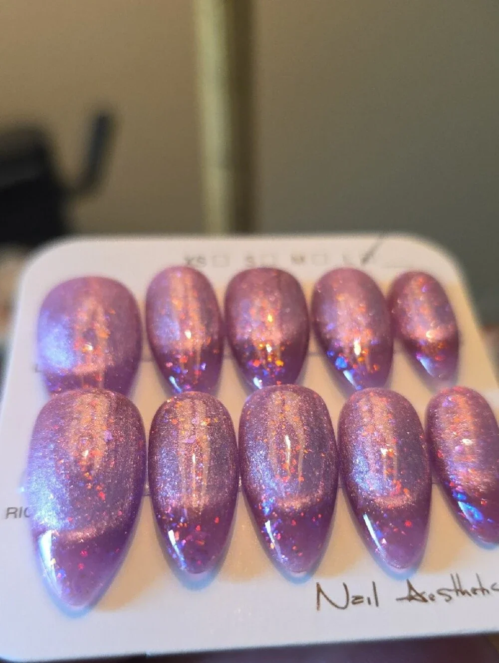 Press-On False Nails - Shimmery Pink Iridescent Set Size Large